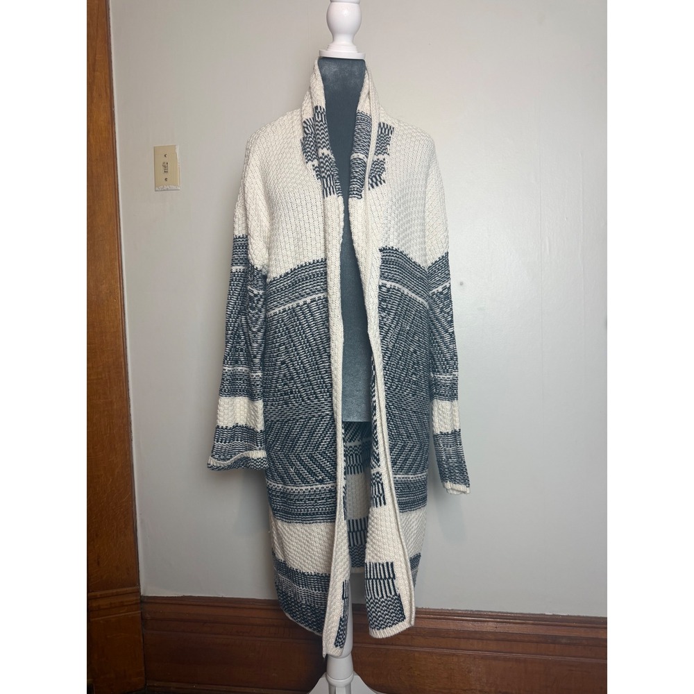 Lucky Brand boho indie coastal  Shawl Collar Longline Cardigan Sweater M coastal